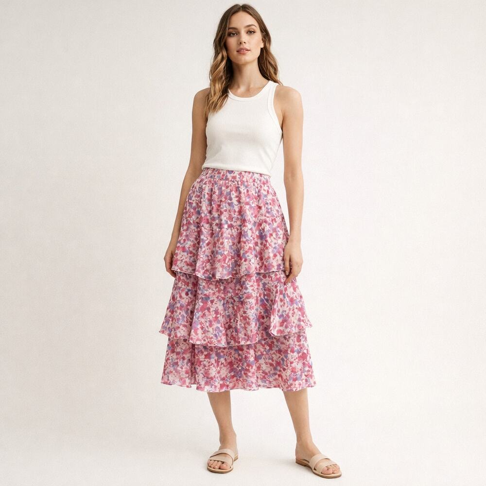 Nanette by Nanette Lepore skirt Size XL Tiered ruffle Skirt Floral Lined